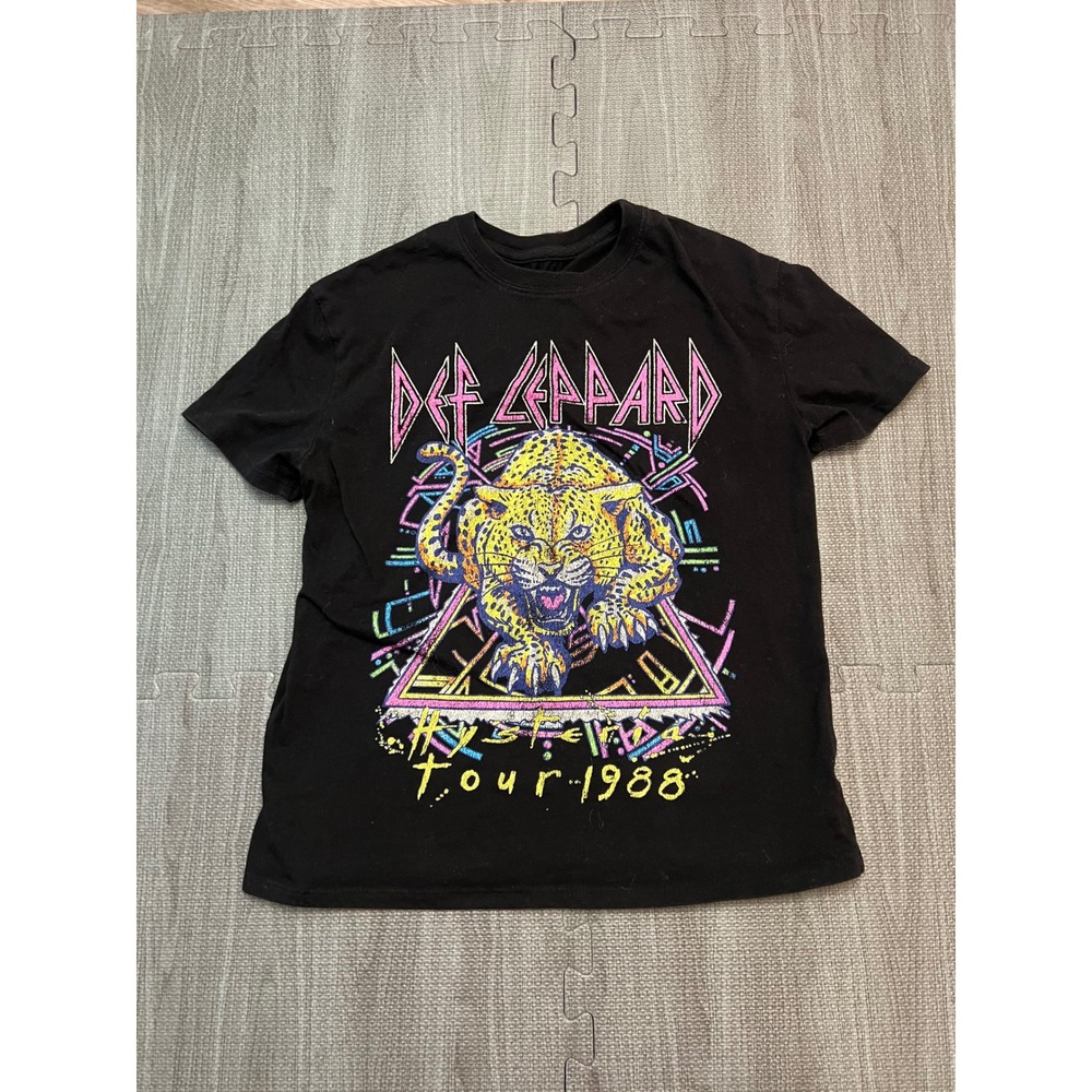Def‎ Leppard Hysteria Tour 1988 Graphic T-Shirt Black Neon Leopard Size L